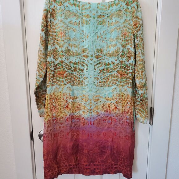 Anthropologie Maeve Cleome Silk Tunic Dress Pullover Open Sleeve Multicolor Smal - Picture 5 of 9